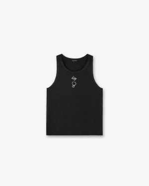 Men's Represent 247 X Puresport Singlet T-Shirt Black | UK-EBXVJ6253