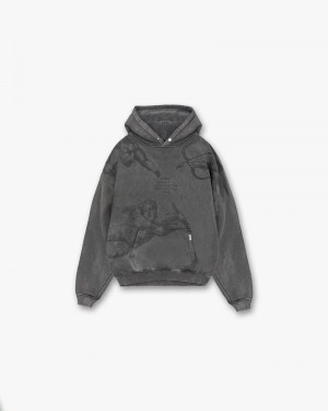 Men's Represent Cherub All Over Hoodie Dark Grey | UK-ASYHB0736