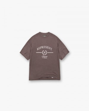 Men's Represent Crest T-Shirt Taupe | UK-RIXYQ0917