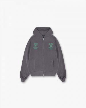 Men's Represent Fall From Olympus Zip Hoodie Dark Grey / Green | UK-IQUVB9624