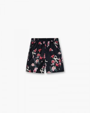 Men's Represent Floral Shorts Black | UK-YOIKU2597