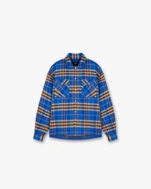 Men's Represent Initial Flannel Shirts Blue | UK-GSINZ4813