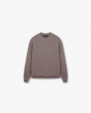 Men's Represent Initial Long Sleeve T-Shirt Taupe | UK-ZPURE5746