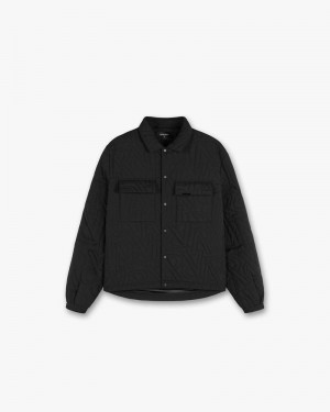 Men's Represent Initial Quilted Overshirt Black | UK-PMYJG6810