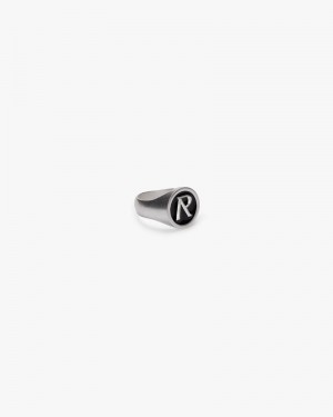 Men's Represent Initial Signet Ring Silver | UK-UPEDQ2368