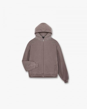 Men's Represent Initial Zip Hoodie Taupe | UK-WEPRB1936