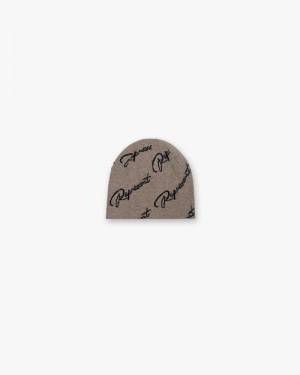 Men's Represent Jaquard Beanie Taupe | UK-JFYTS8291