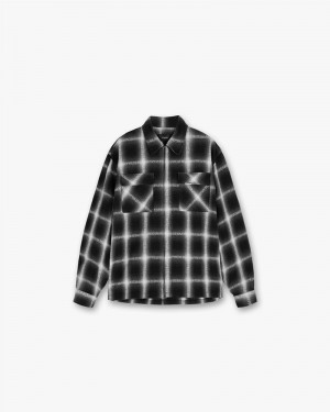 Men's Represent Logo Flannel Shirts Black / White | UK-HLVIM5283