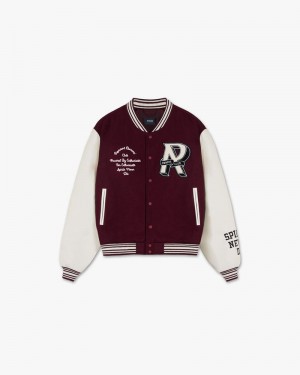 Men's Represent Owners Club Varsity Jacket Burgundy | UK-BEZIQ9312