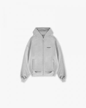 Men's Represent Owners Club Zip Hoodie Grey | UK-TGPCX8671