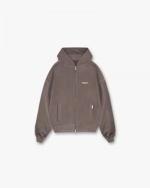 Men's Represent Owners Club Zip Hoodie Taupe | UK-QXKBR0894