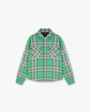 Men's Represent Quilted Flannel Overshirt Green / Grey | UK-EAYHN6321