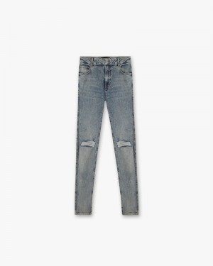 Men's Represent R1 Destroyer Ripped Jeans Blue | UK-YPXLS5693