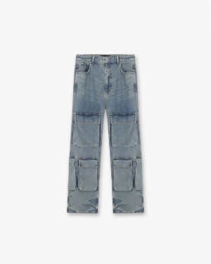 Men's Represent R3 Cargo Jeans Blue | UK-LHKRN5897