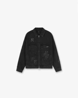 Men's Represent R4 Initial Denim Jacket Off Black | UK-CPULW6729