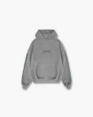 Men's Represent Rock Logo Graphic Hoodie Grey | UK-HFOBI0647