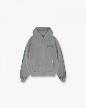 Men's Represent Rock Logo Zip Hoodie Grey | UK-ONAVG2943