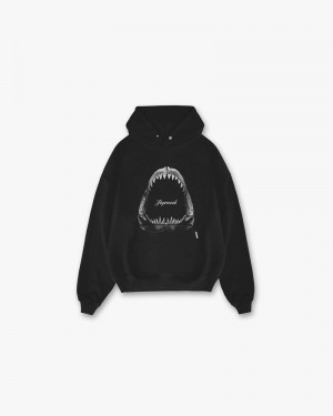 Men's Represent Shark Jaws Hoodie Black | UK-AUVOD2789