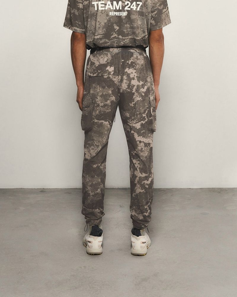 Men's Represent 247 Cargo Trousers Taupe Camo | UK-DAOUI9726