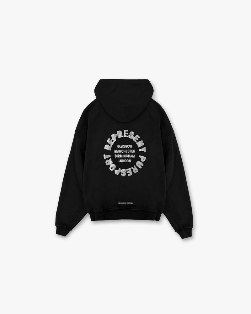 Men's Represent 247 X Puresport Tour Hoodie Black | UK-WSTKJ2349