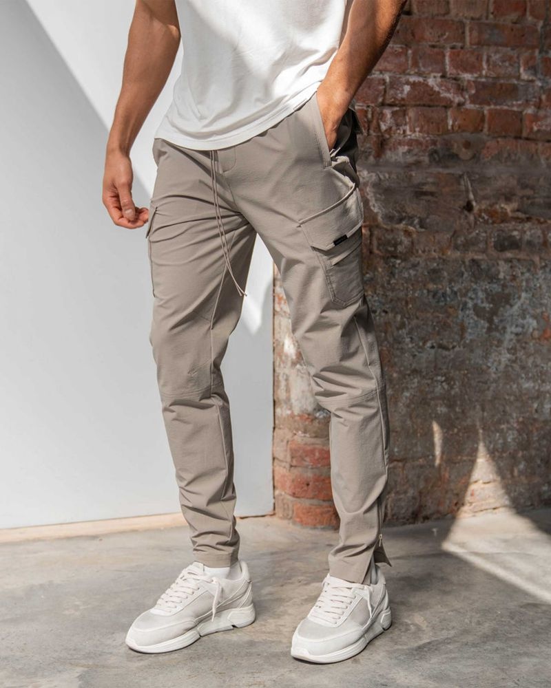 Men's Represent 247 Zip Trousers Taupe | UK-BNZHG7658