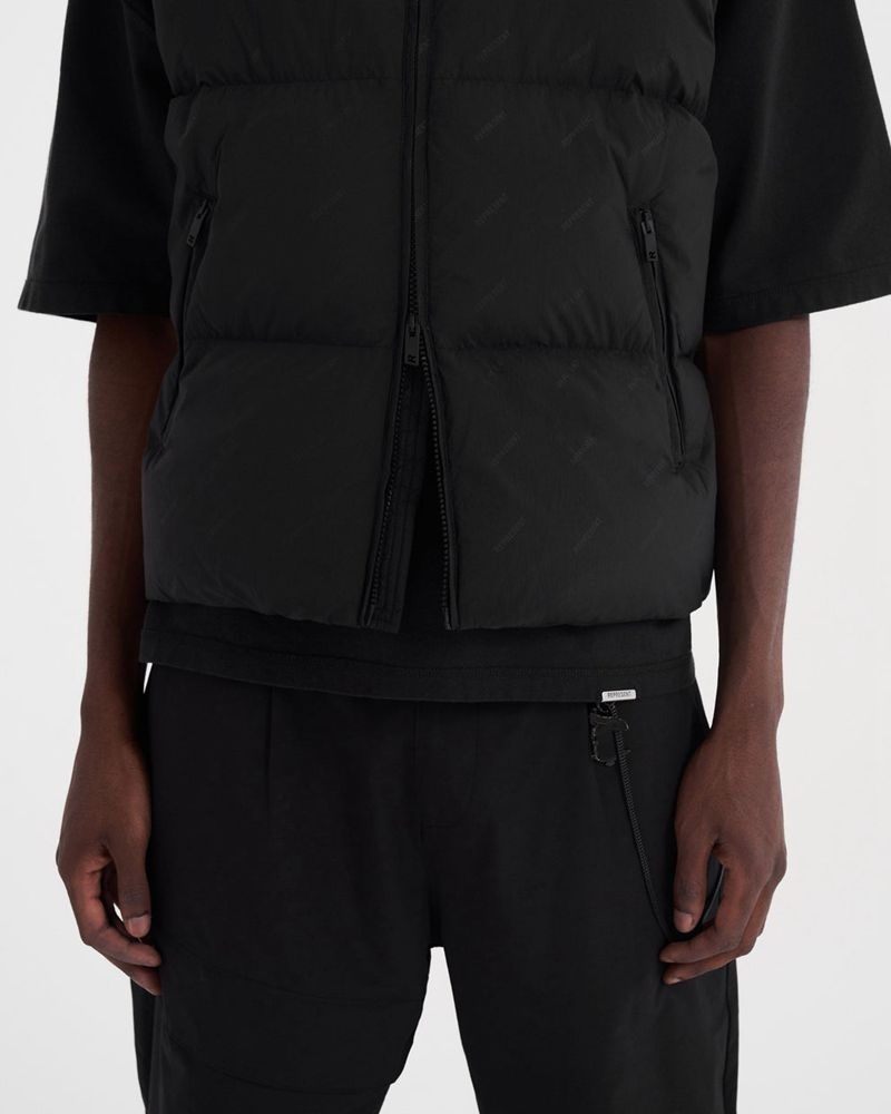 Men's Represent All Over Logo Puffer Vest Black | UK-VEBYK7583