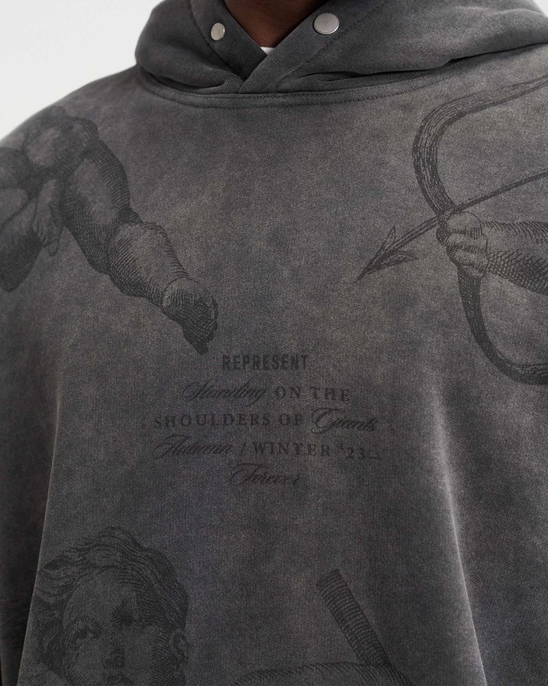 Men's Represent Cherub All Over Hoodie Dark Grey | UK-ASYHB0736