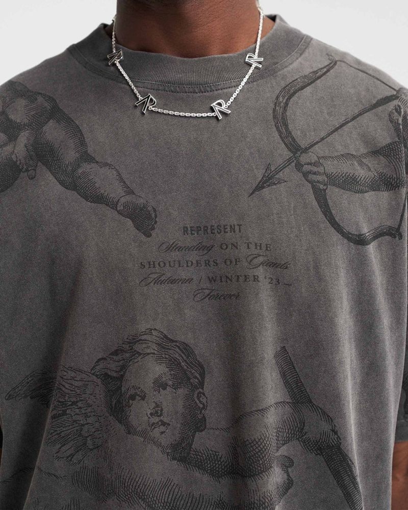 Men's Represent Cherub All Over T-Shirt Grey | UK-VYSGA6874