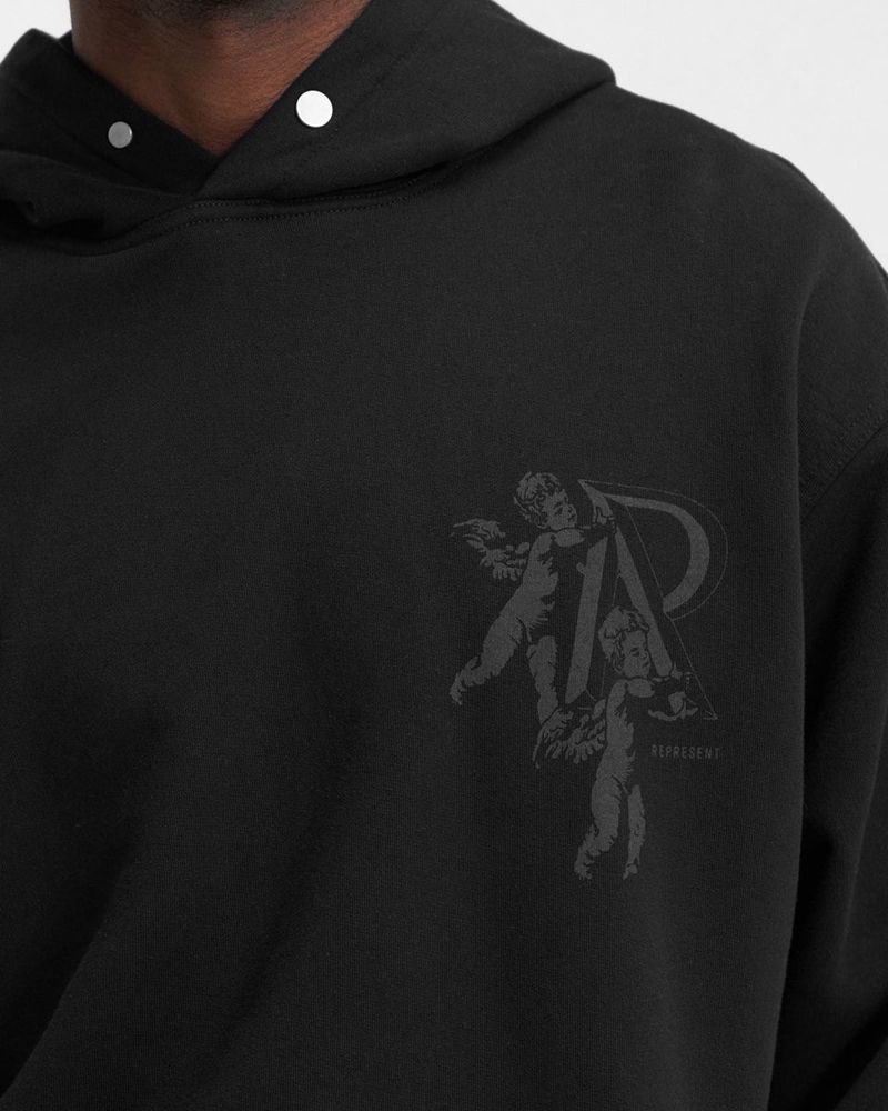 Men's Represent Cherub Initial Hoodie Black | UK-AJOEW9145