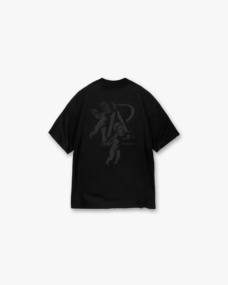 Men's Represent Cherub Initial T-Shirt Black | UK-LSZTU9582