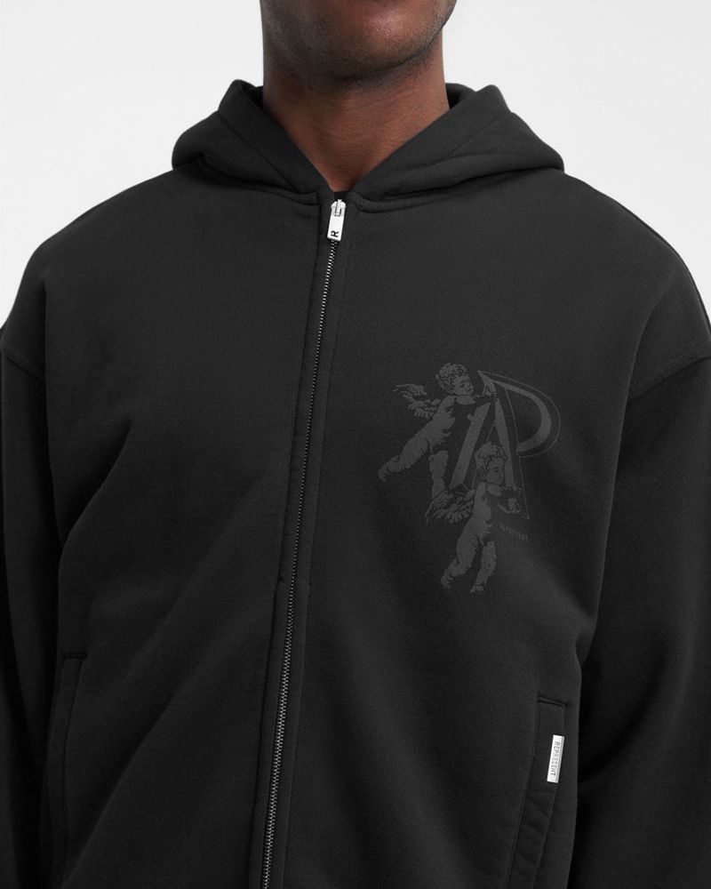 Men's Represent Cherub Initial Zip Hoodie Black | UK-GMPAT0726