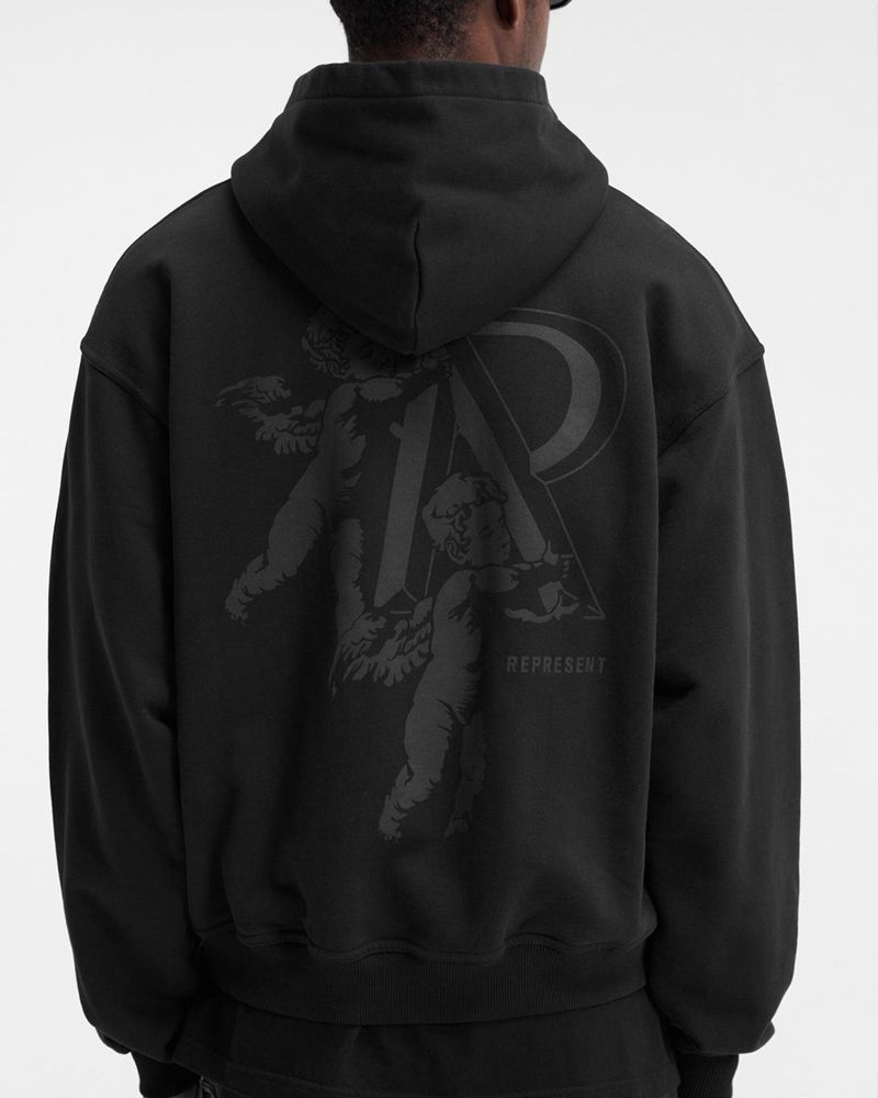 Men's Represent Cherub Initial Zip Hoodie Black | UK-GMPAT0726