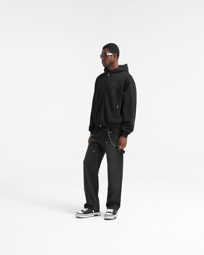 Men's Represent Cherub Initial Zip Hoodie Black | UK-GMPAT0726