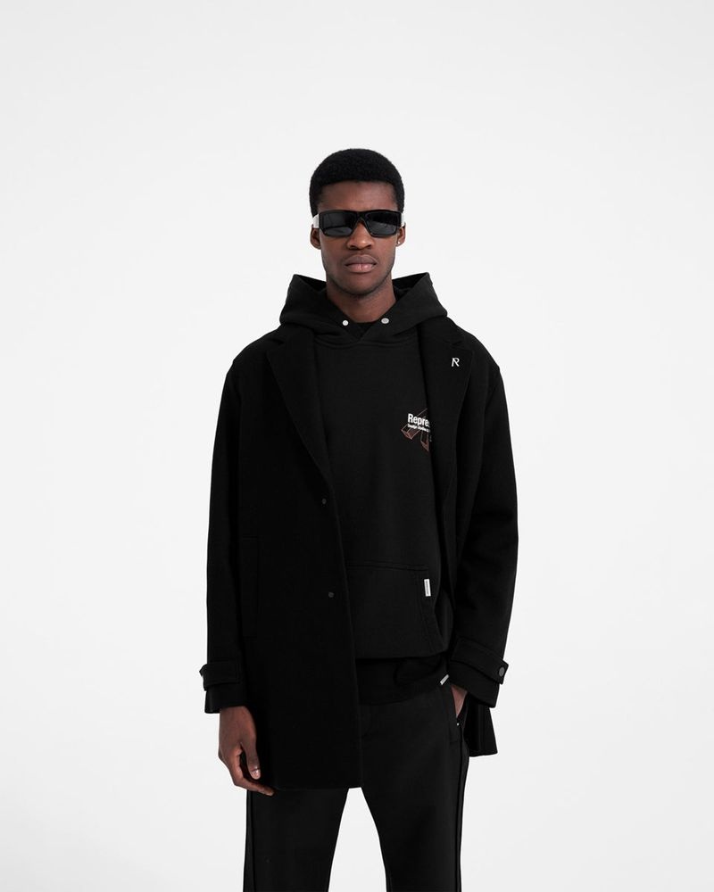 Men's Represent Classic Silhouette Coat Black | UK-PCEGQ1725