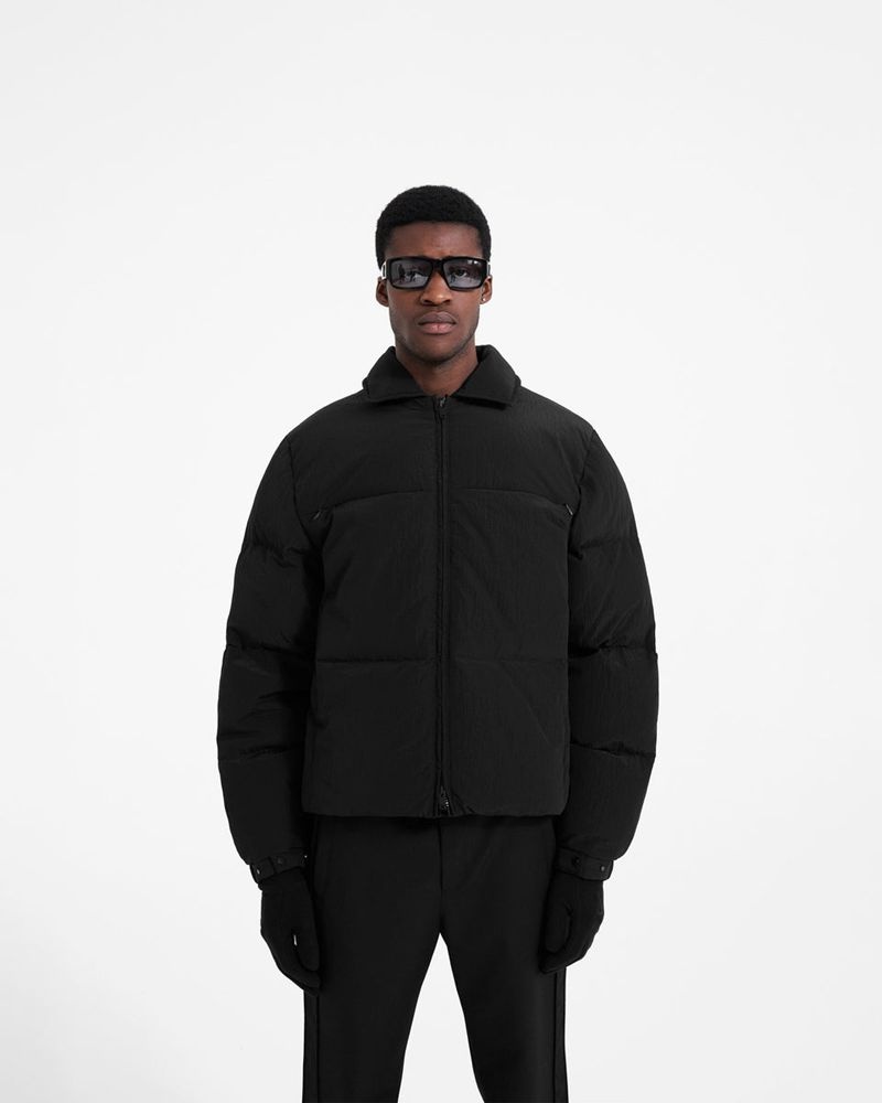 Men's Represent Collared Puffer Jacket Black | UK-QAHJV9612