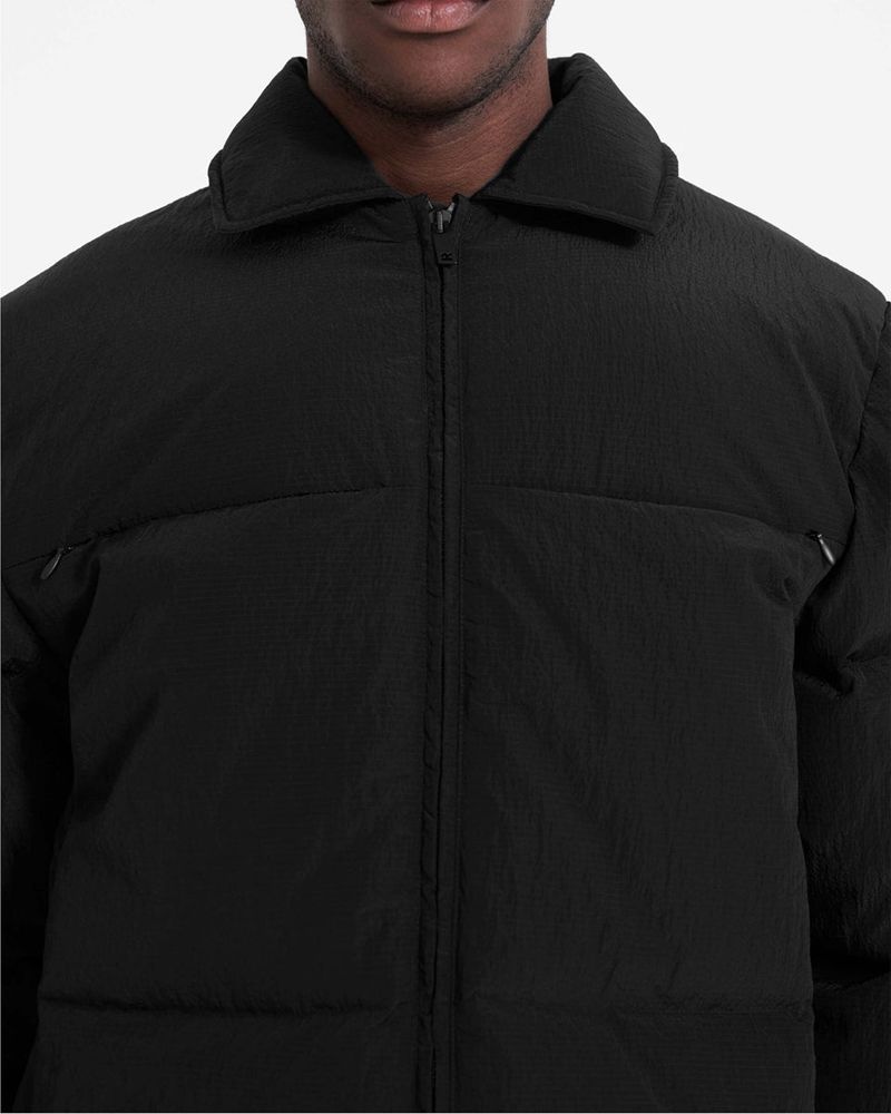 Men's Represent Collared Puffer Jacket Black | UK-QAHJV9612