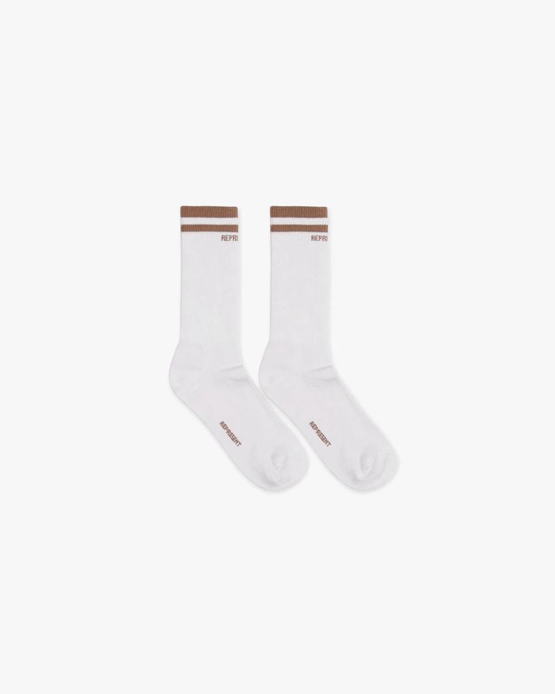 Men\'s Represent College Socks White / Taupe | UK-MRKFA9703