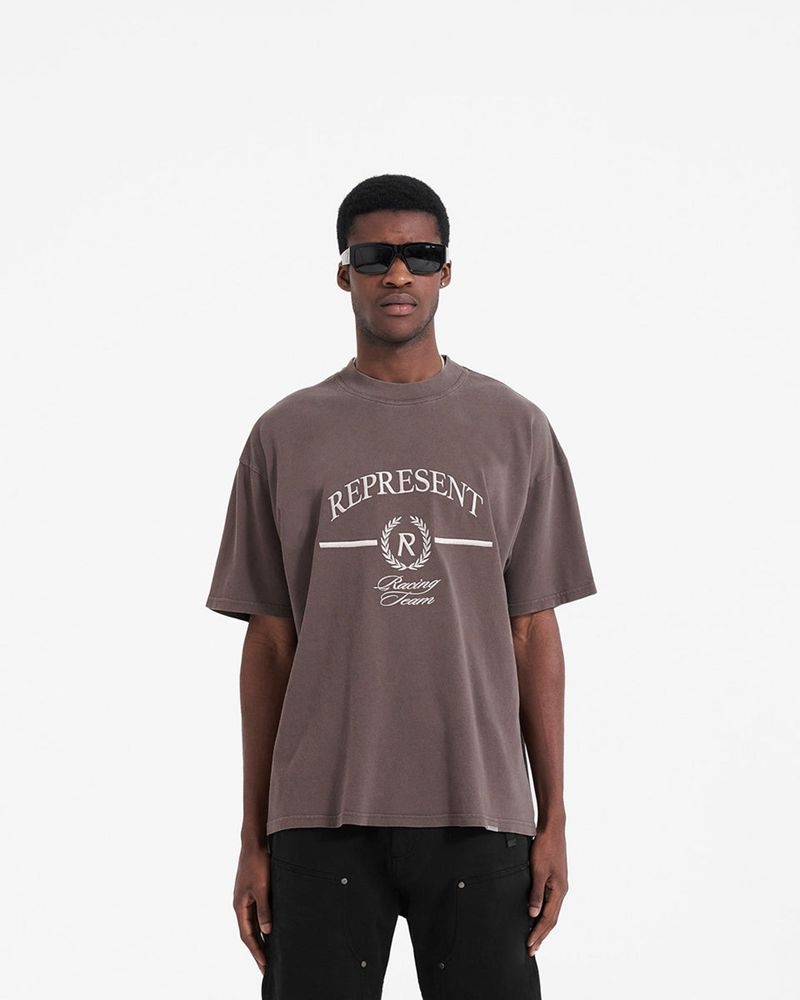 Men's Represent Crest T-Shirt Taupe | UK-RIXYQ0917