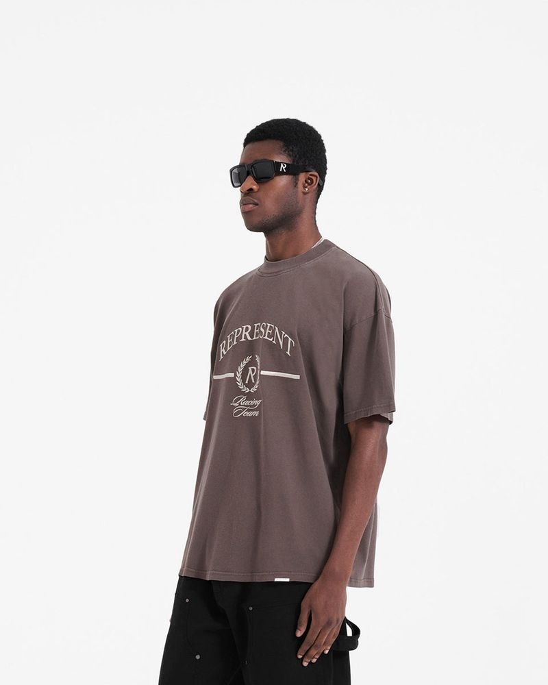 Men's Represent Crest T-Shirt Taupe | UK-RIXYQ0917