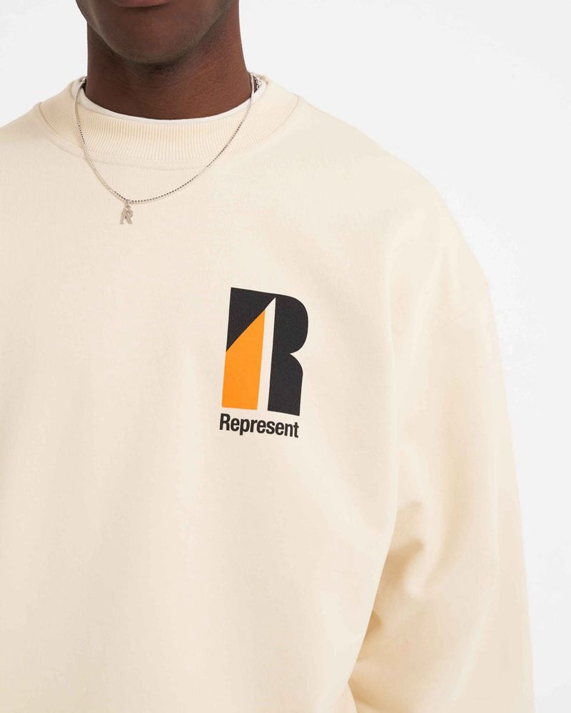 Men's Represent Decade Of Speed Sweater Cream | UK-RDFCA7198