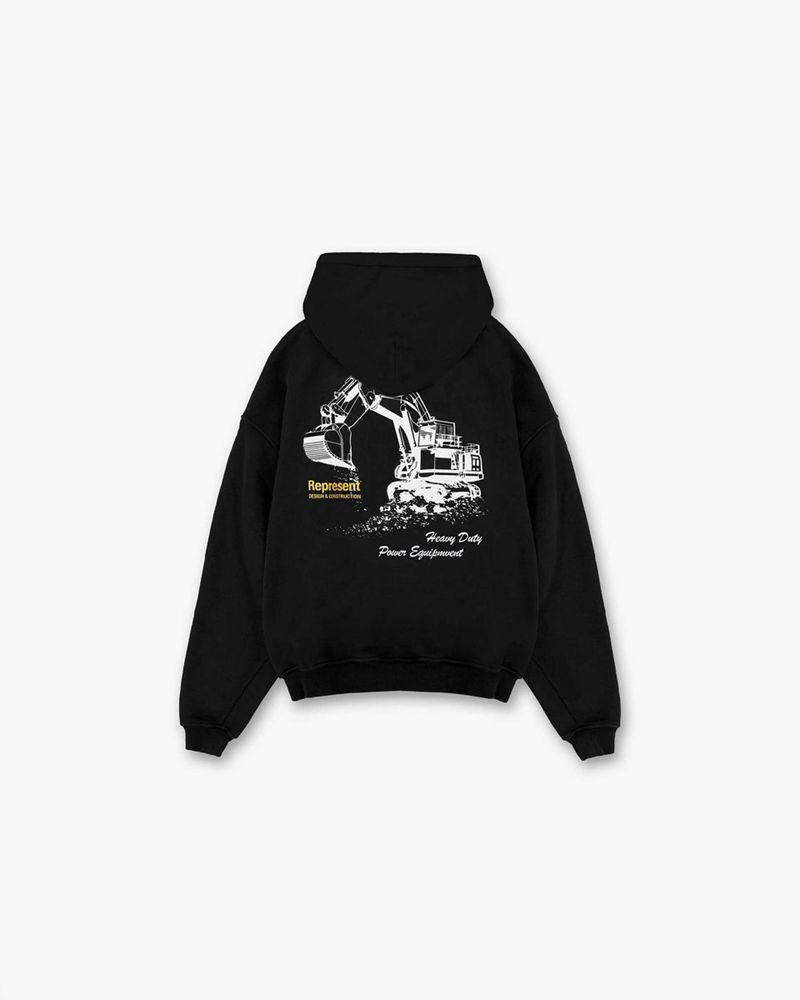 Men's Represent Design & Construction Hoodie Black | UK-UPZXG4125