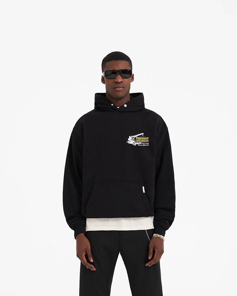 Men's Represent Design & Construction Hoodie Black | UK-UPZXG4125