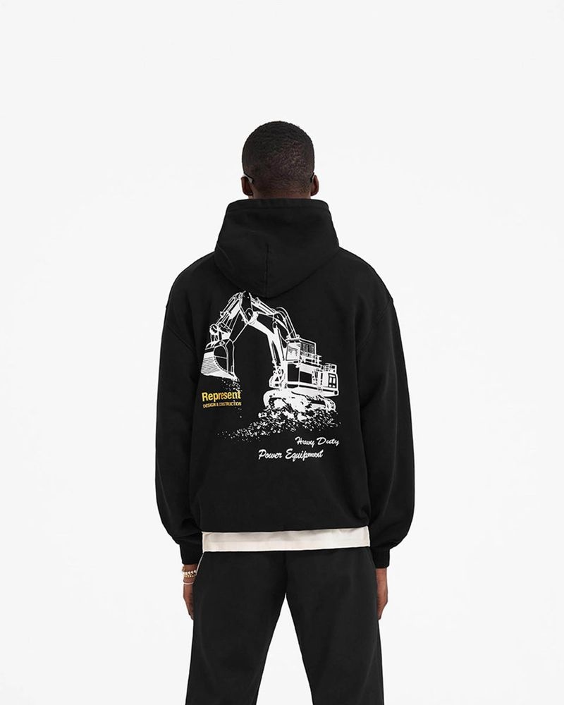 Men's Represent Design & Construction Hoodie Black | UK-UPZXG4125