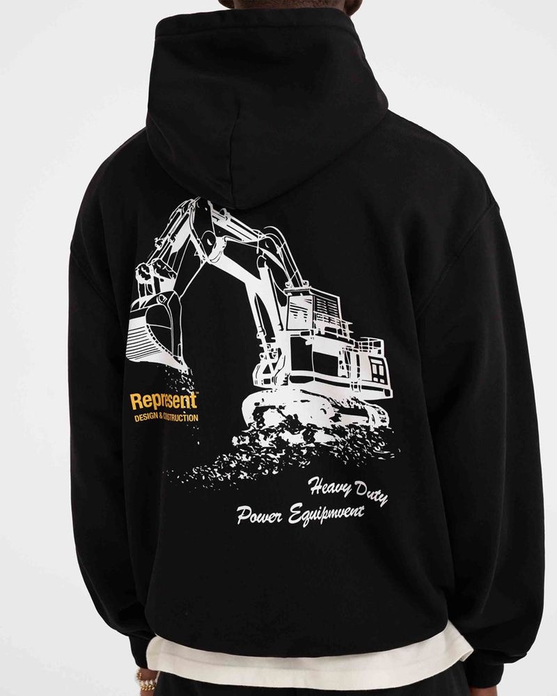 Men's Represent Design & Construction Hoodie Black | UK-UPZXG4125