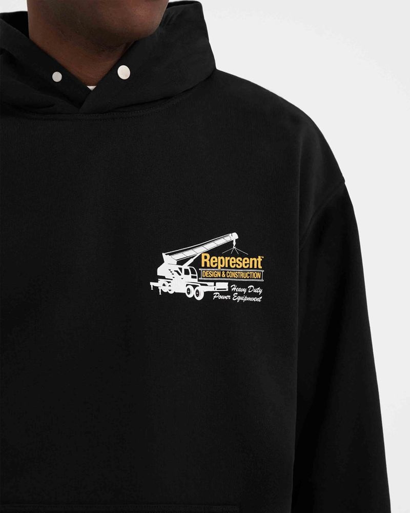 Men's Represent Design & Construction Hoodie Black | UK-UPZXG4125