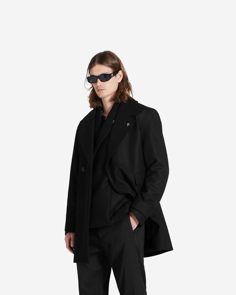 Men's Represent Double Breasted Coat Black | UK-ZKOTB0857