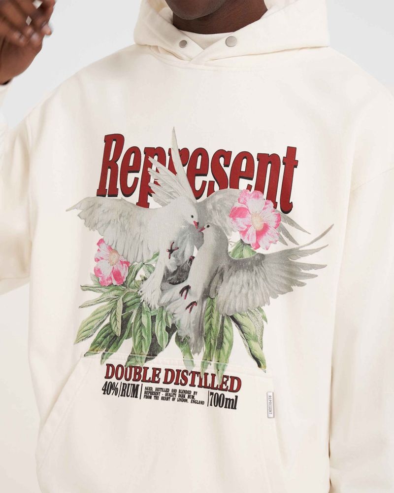 Men's Represent Double Distilled Hoodie White | UK-GYFXU7154