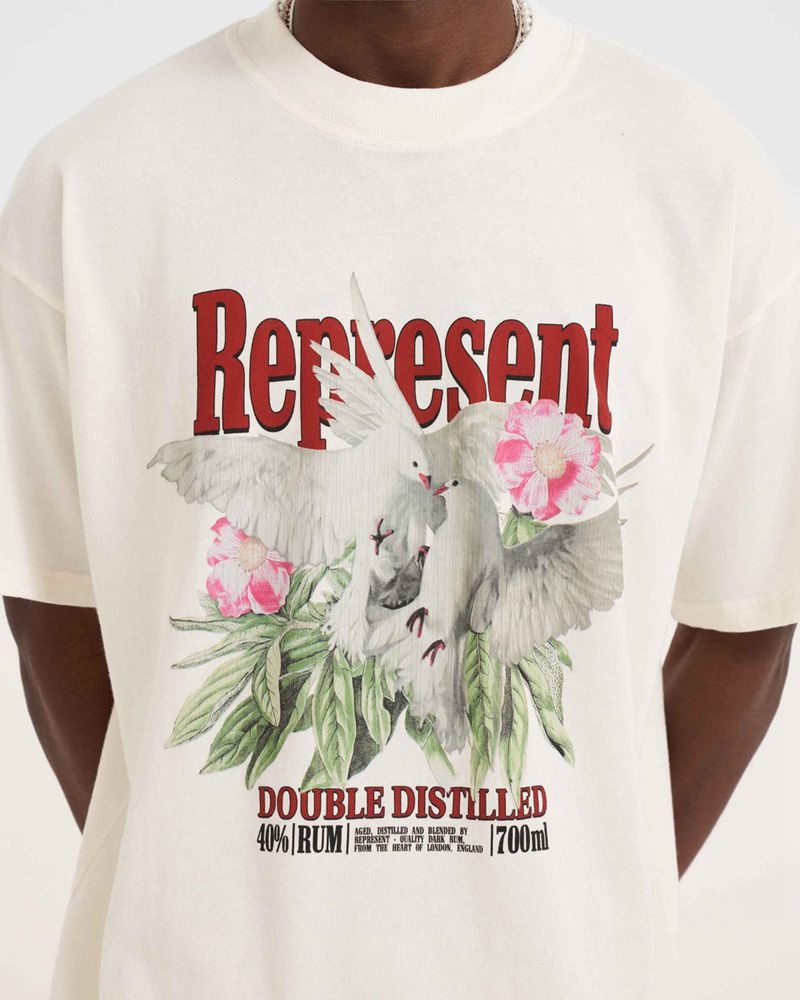 Men's Represent Double Distilled T-Shirt White Multicolor | UK-SPRGK5462