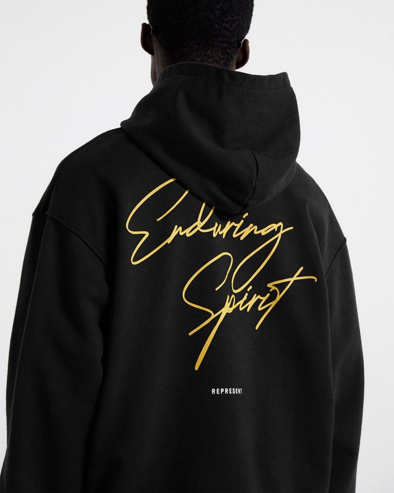 Men's Represent Enduring Spirit Hoodie Black | UK-RYUCQ5810