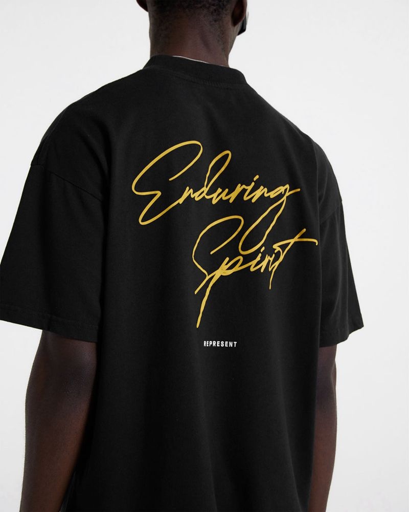 Men's Represent Enduring Spirit T-Shirt Black | UK-EFNXW4973